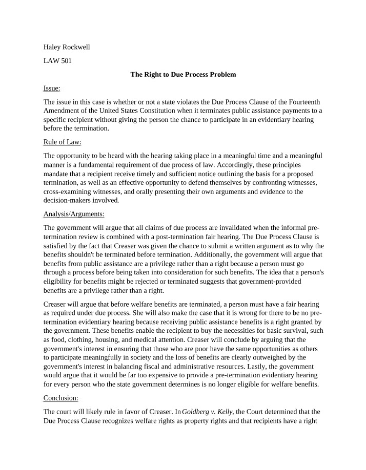 Problem - The Right to Due Process
