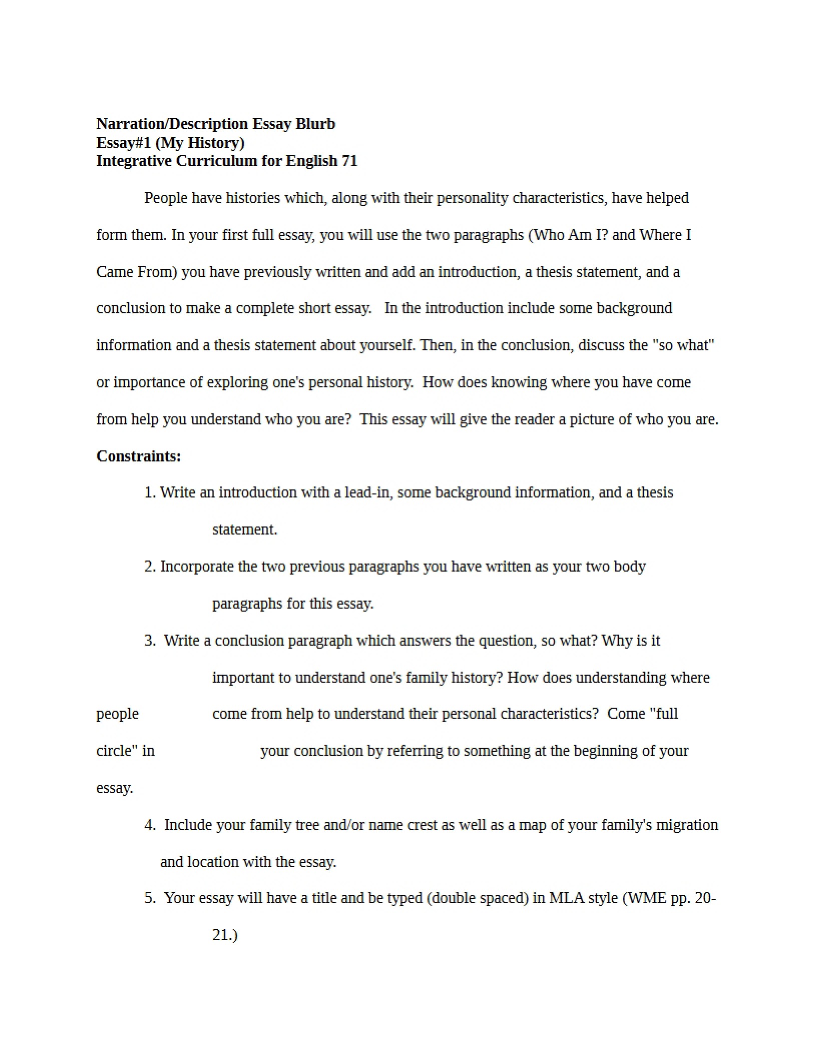 Blurb Narration Description Essay