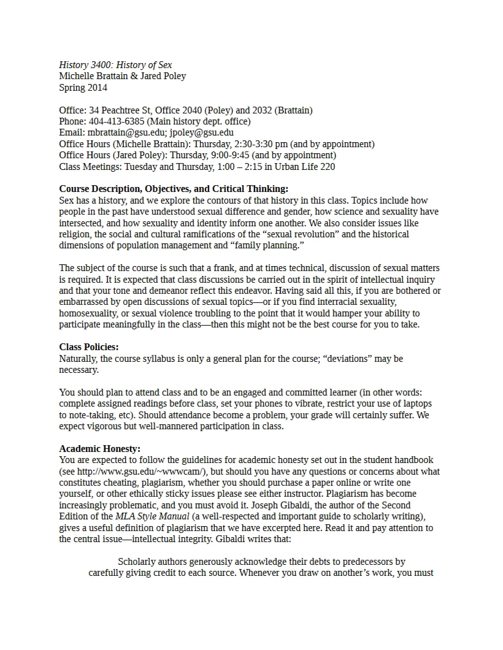 Spring 2014 Syllabus for HIST 3400