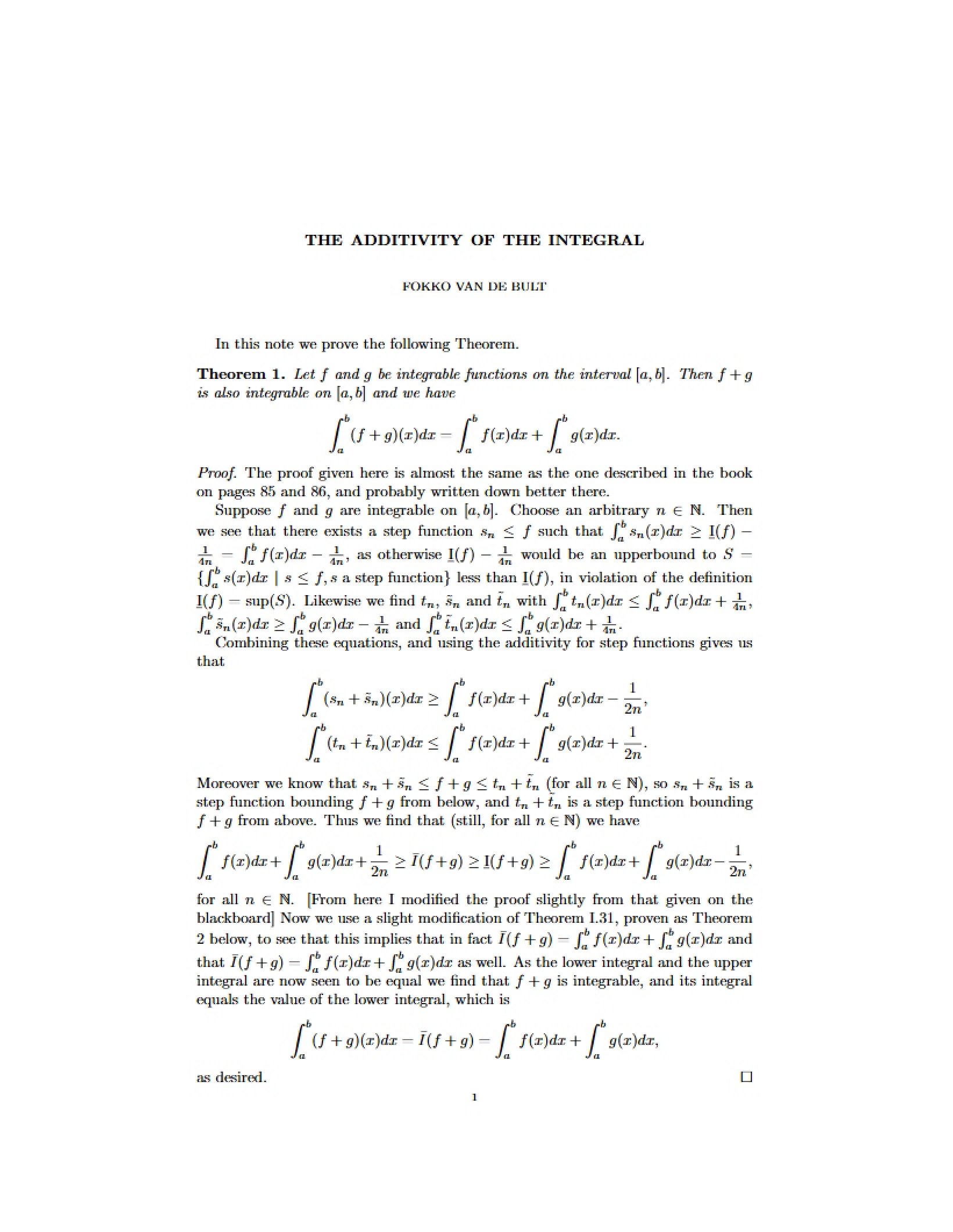 Integral Additivity Principles
