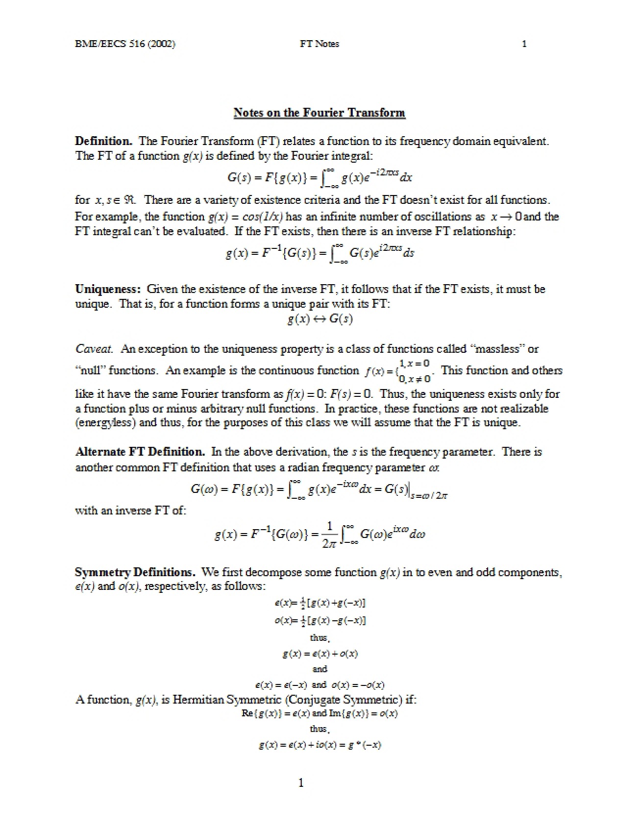 Fourier Transform Study Notes