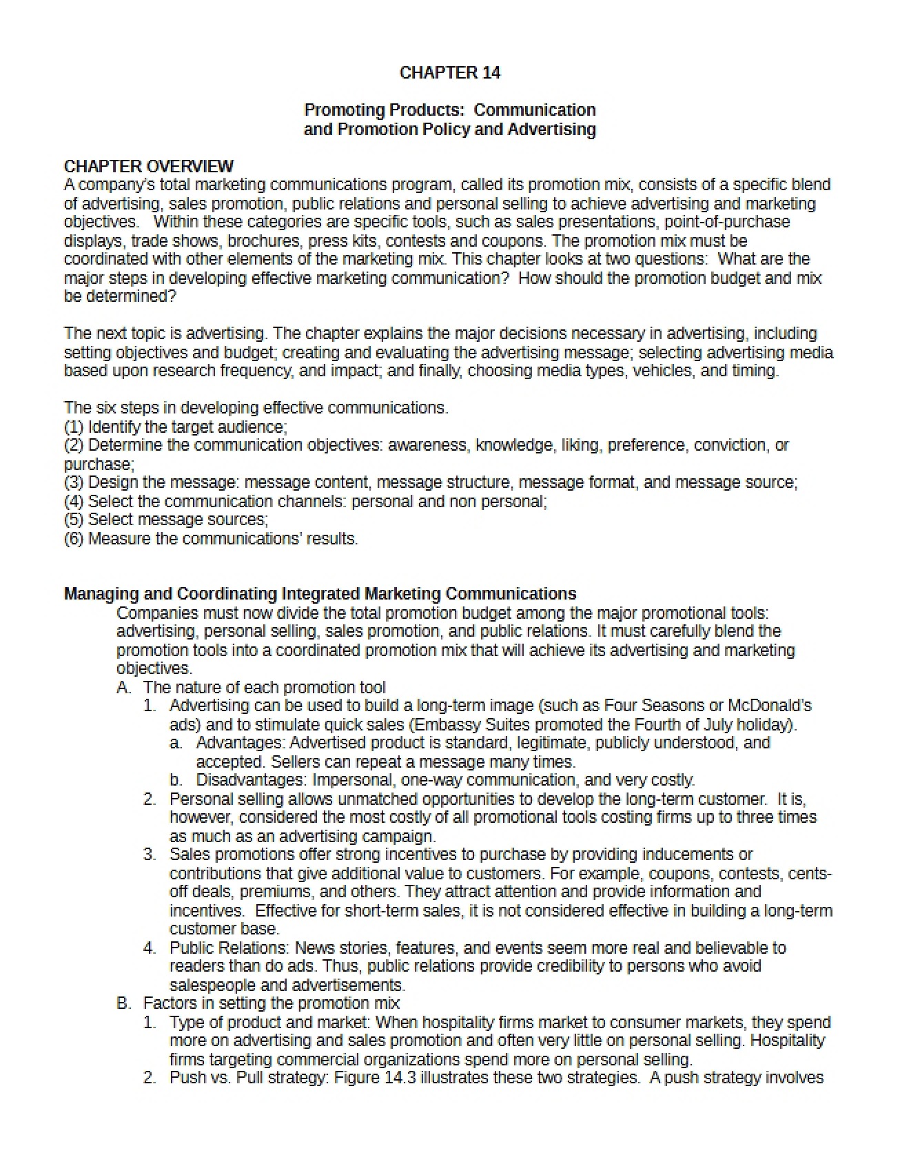 Chapter Fourteen An Overview of Promoting Products and Advertising