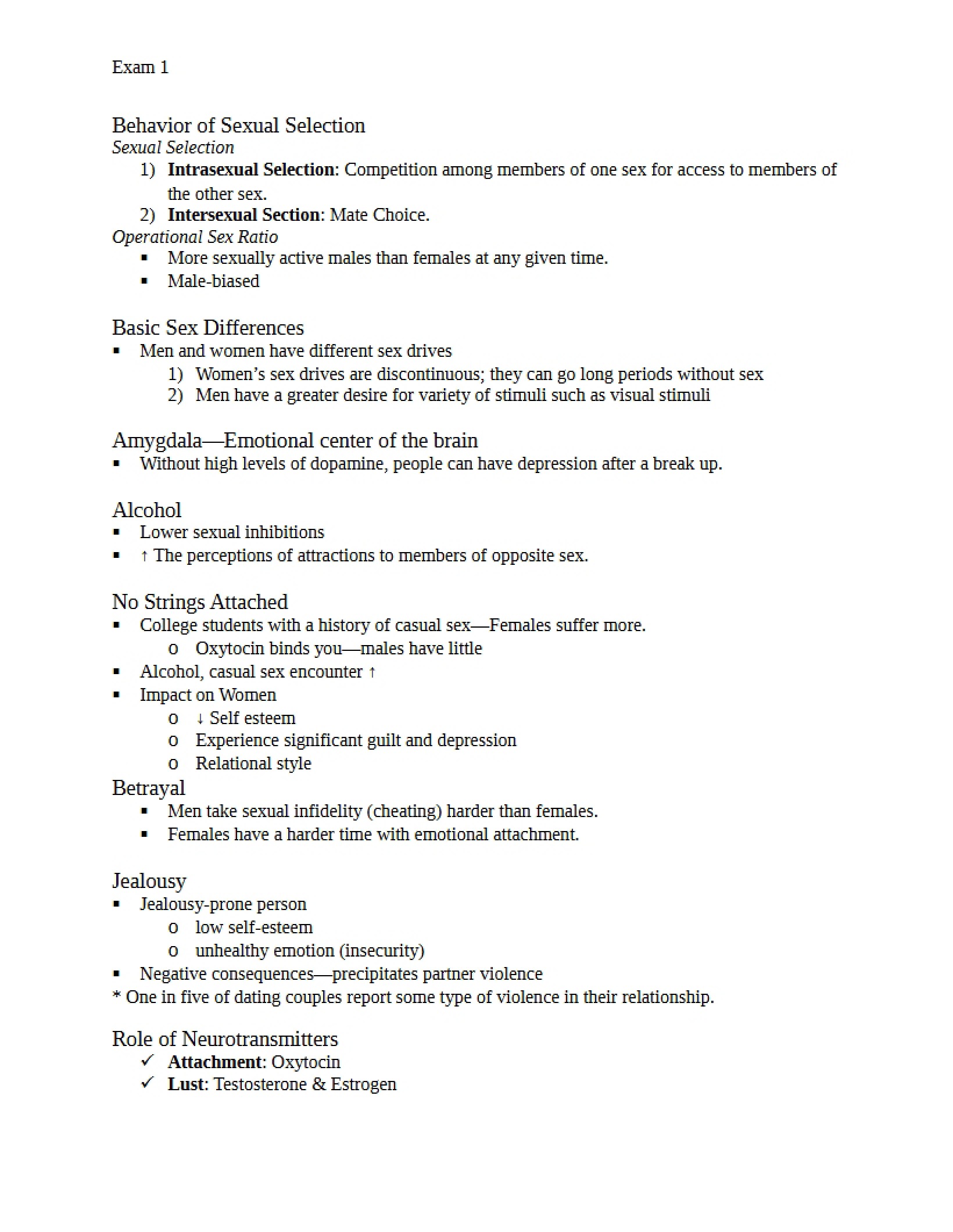 Study Guide for Exam 1