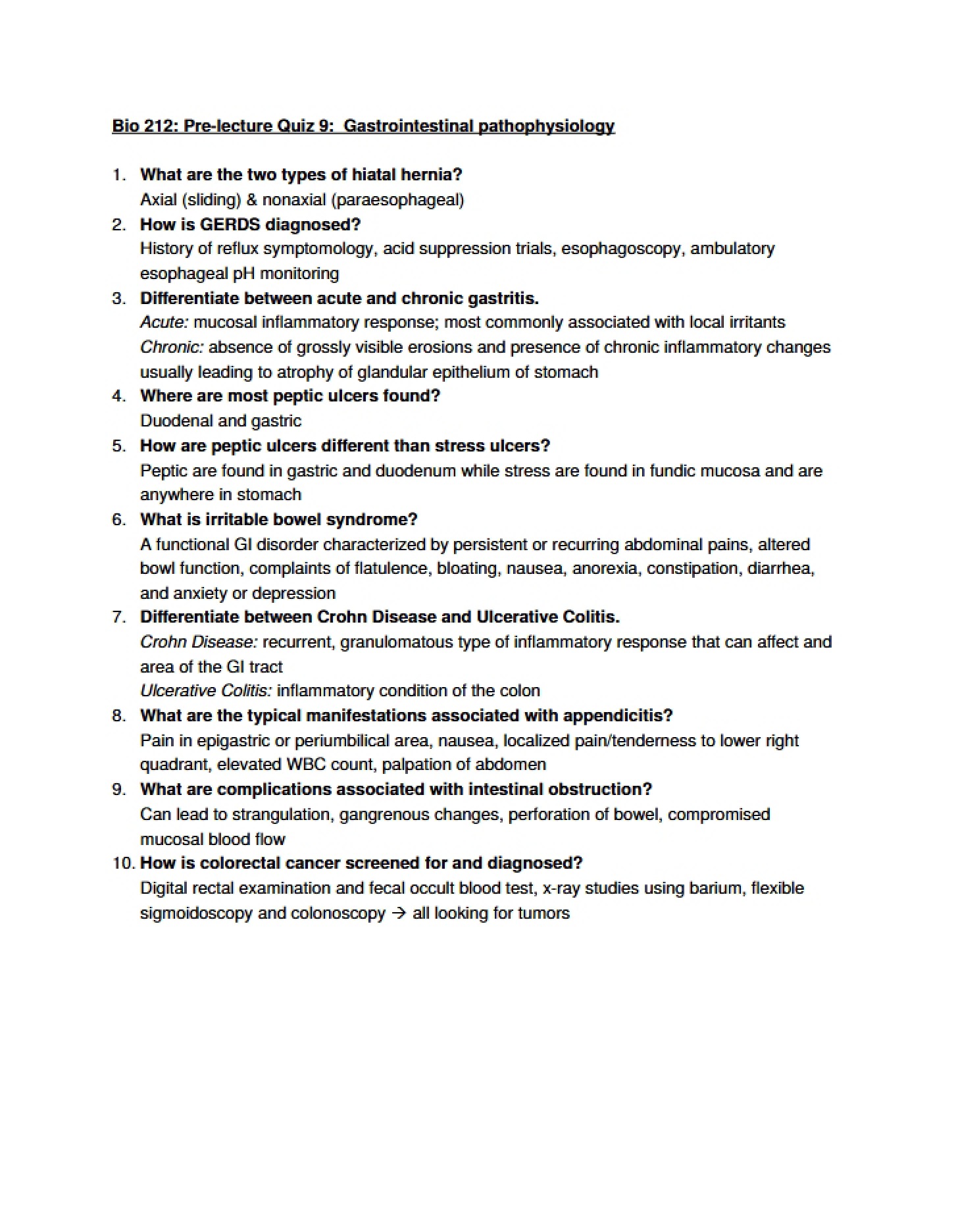 Pathophysiology Gastrointestinal