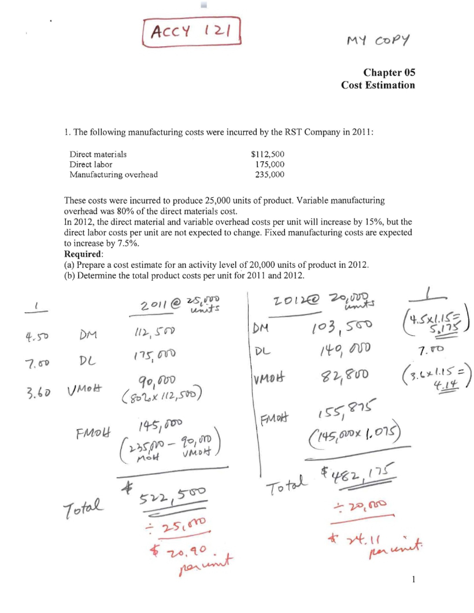 Estimation of Costs