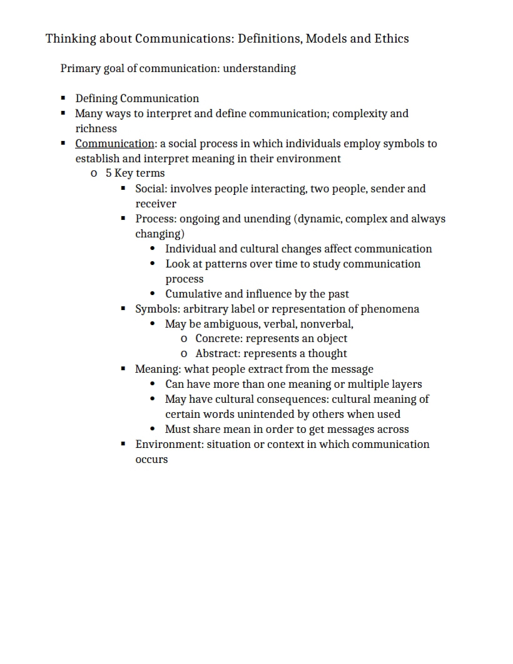 Definitions, Models, and Ethics - Thinking about Communications
