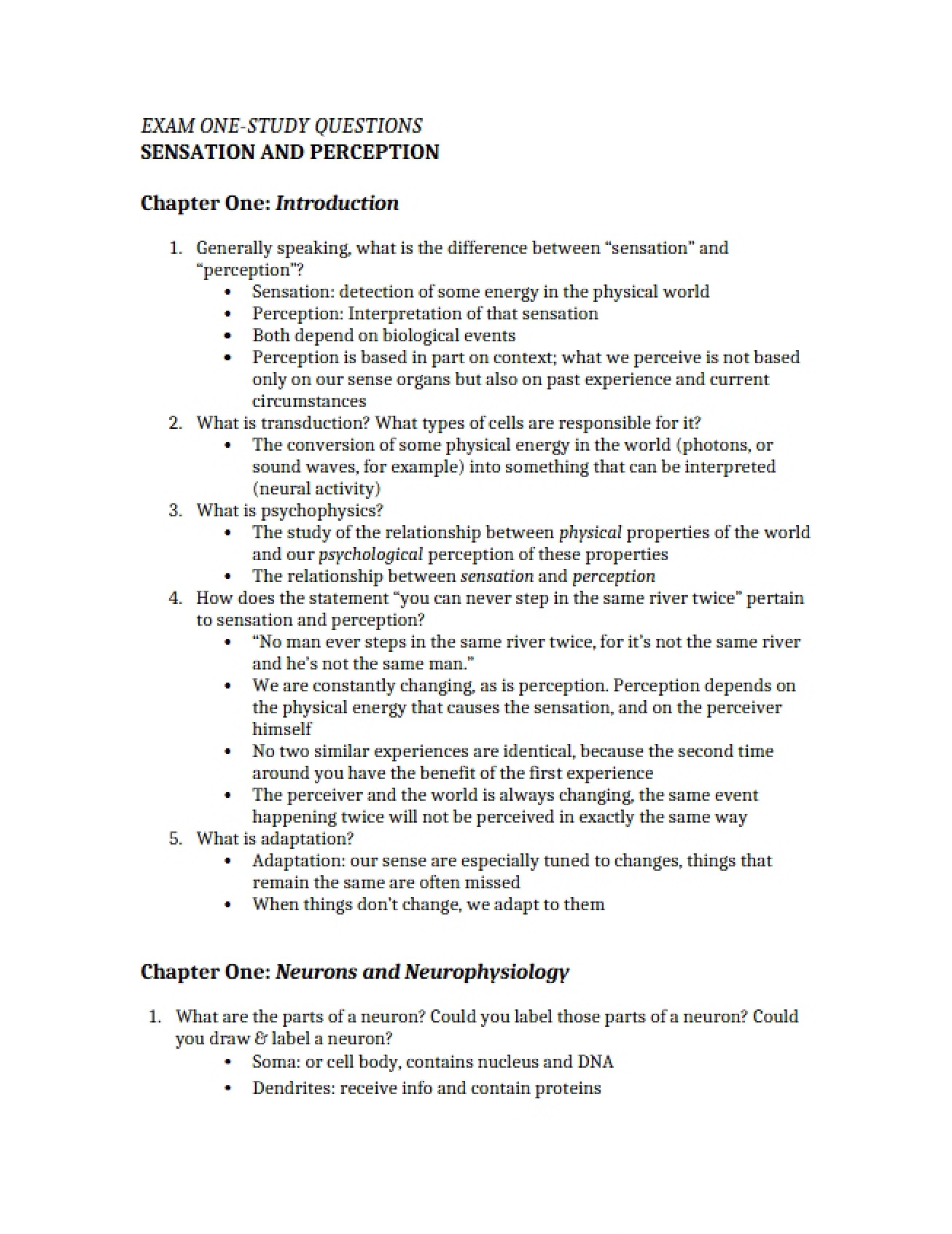Study Questions for the First Examination