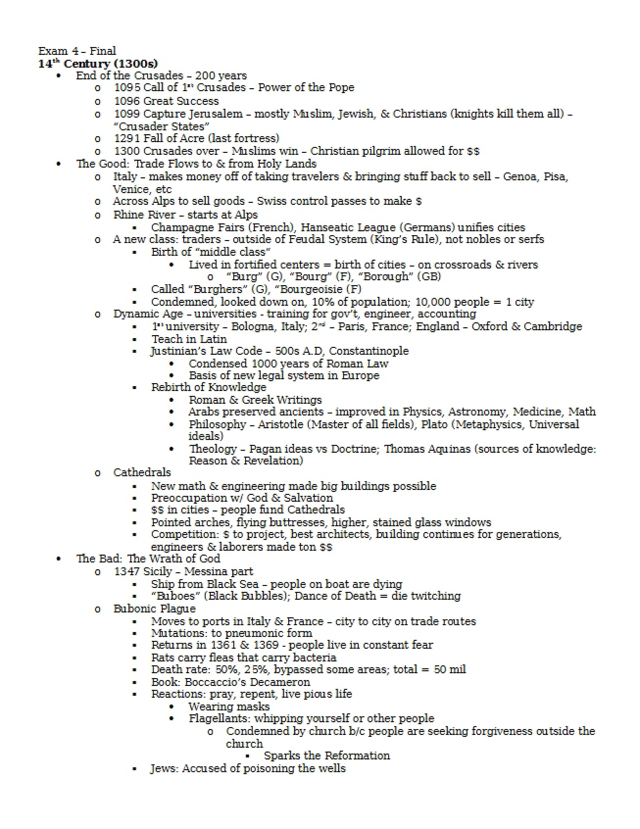 Fourth Examination, the Final, in Western Civilization II