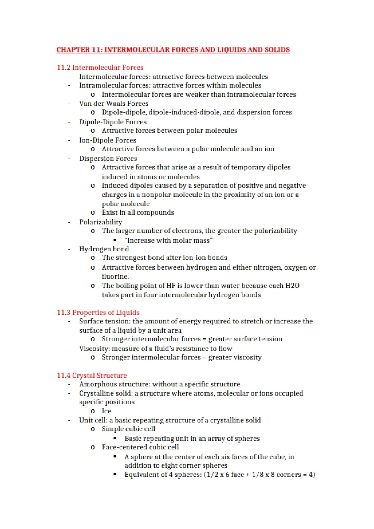 Study of Intermolecular Forces from Chapter Eleven