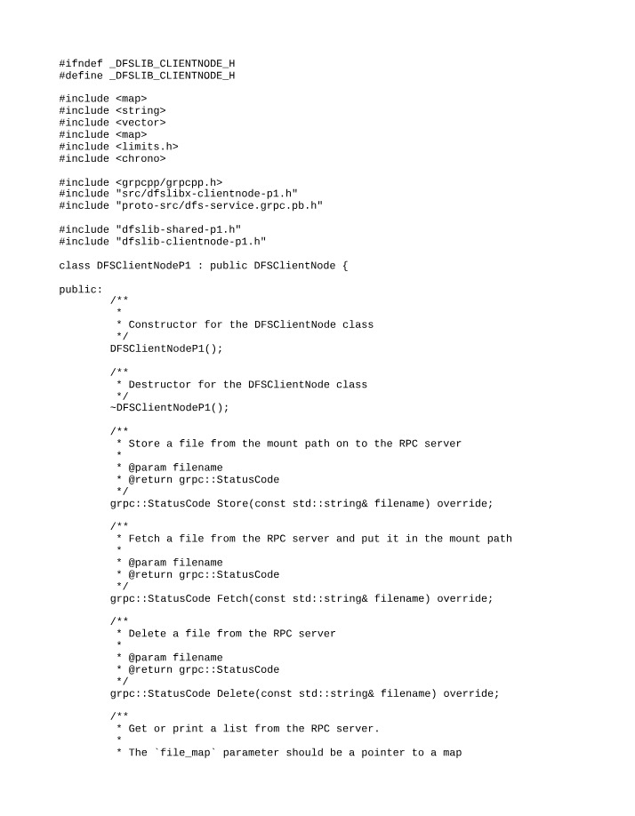 DFSClientNodeP1 - Store, Fetch, Delete, List, and Stat Files