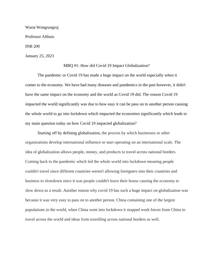 Analysis of the Impact of Covid-19 on Globalization