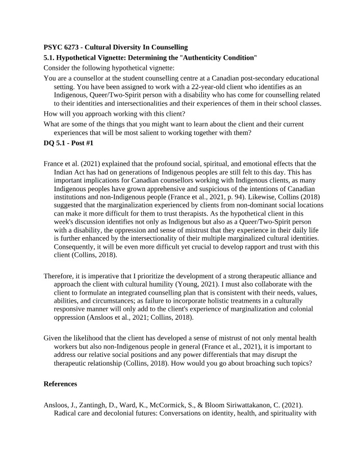 Working with Cultural Diversity in Counselling
