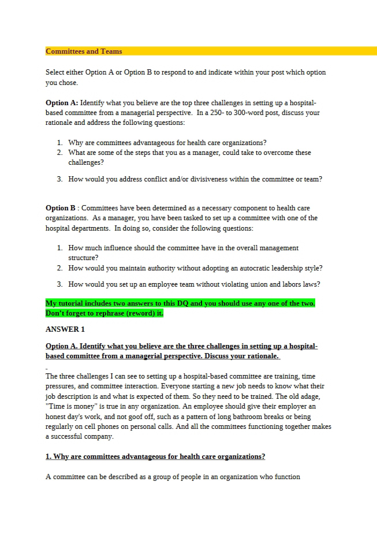 Teams and Committees