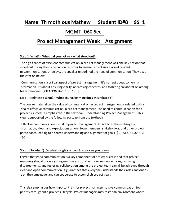 Week 7 Project Management Assignment