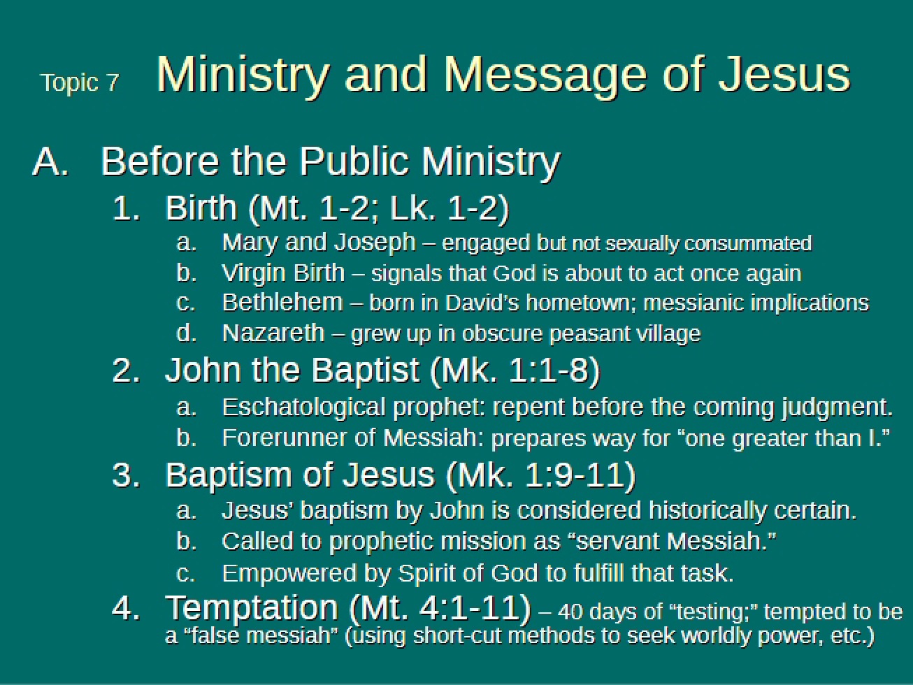 Jesus Message and Ministry (Topic 7)