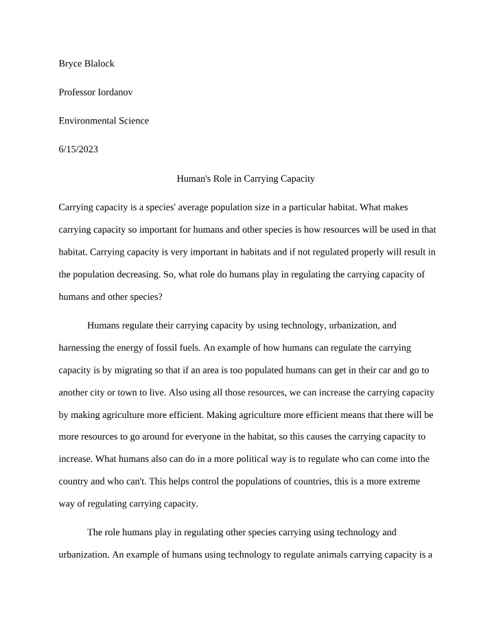 Regulating Carrying Capacity - The Role of Humans