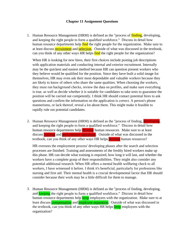 Assignment Questions - Chapter 11
