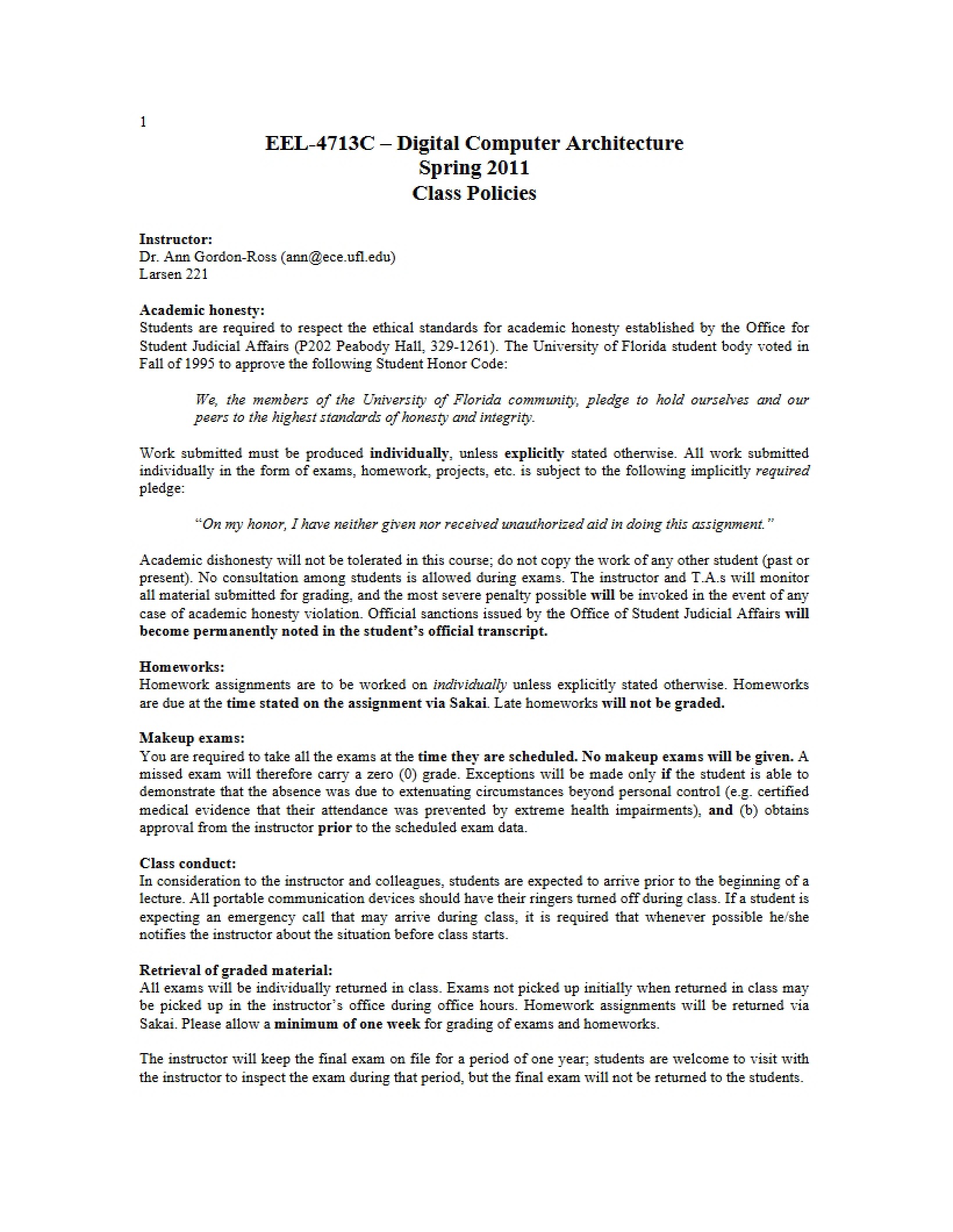Policies for the Class