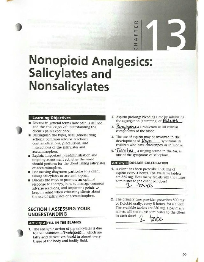 Salicylates and Nonsalicylates - Nonopioid Analgesics (Chapter 13)