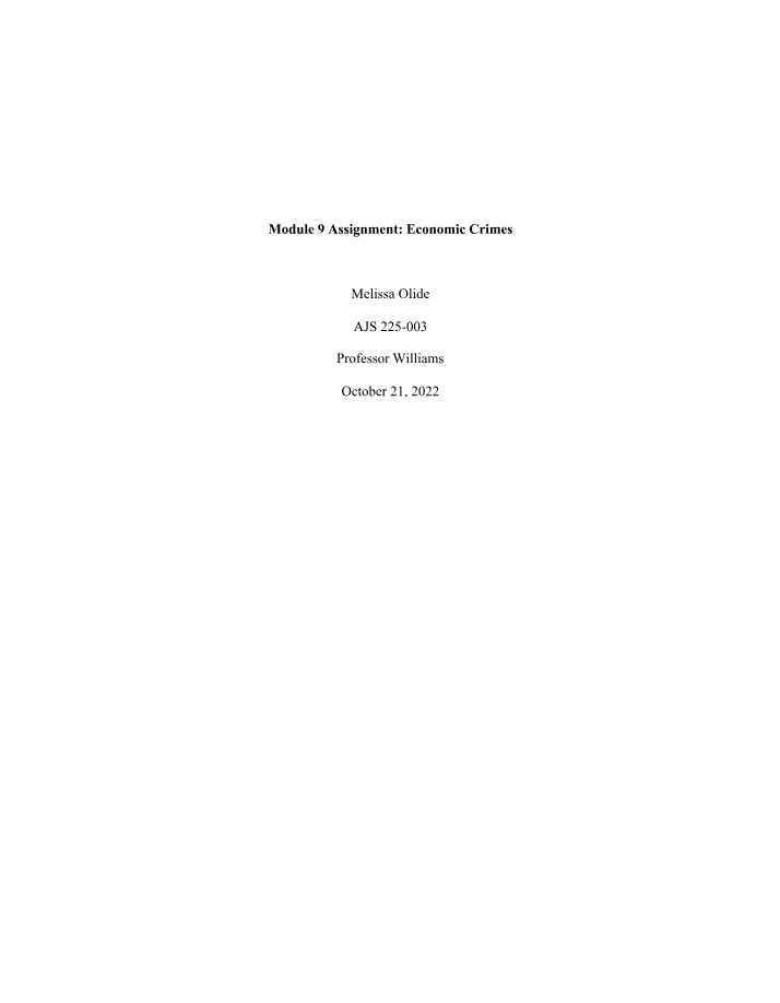 Module 9 Assignment on Economic Crimes
