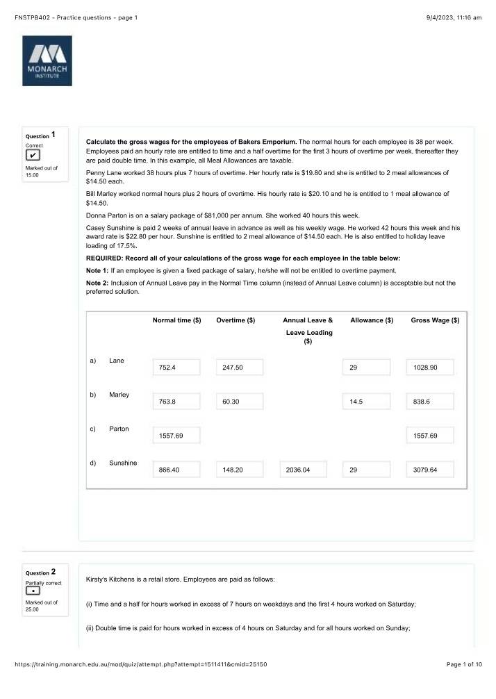 Practice Questions for FNSTPB402