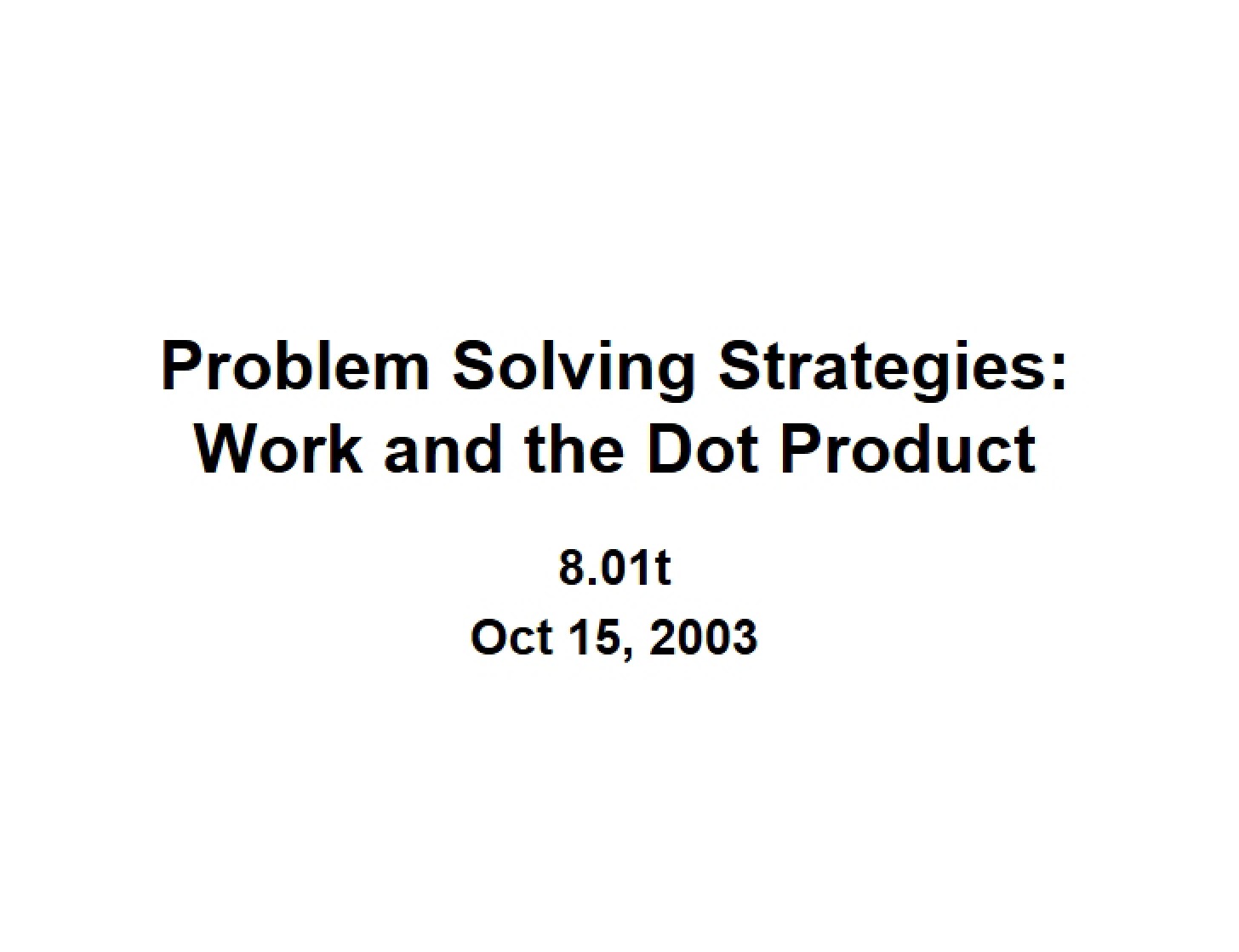 Dot Product and Work
