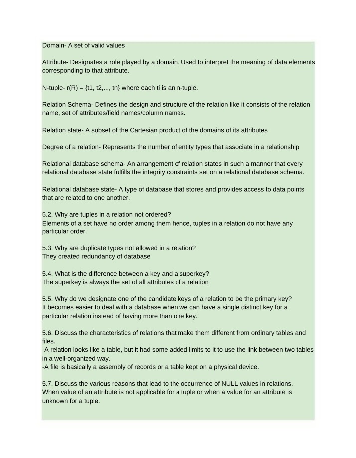 Relational Databases - Domains and Attributes