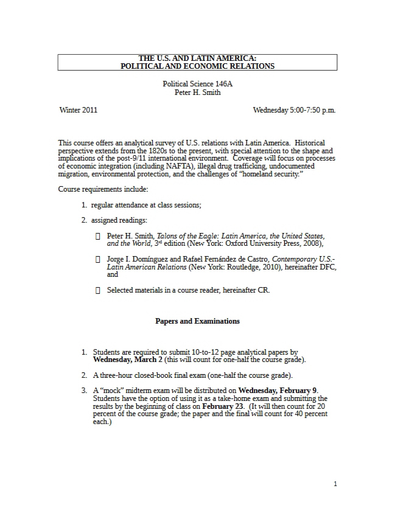 US and Latin America Course Framework