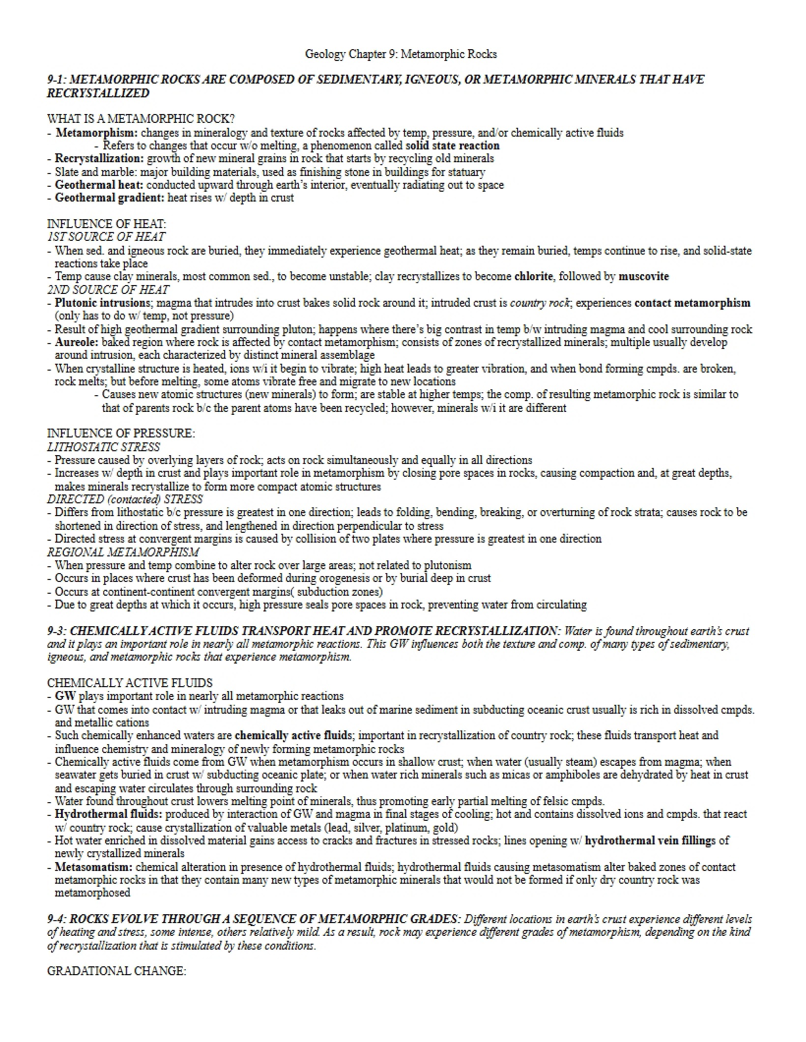 Metamorphic Rocks Chapter Nine