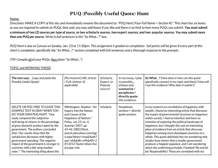 Assignment - PUQ Hunt