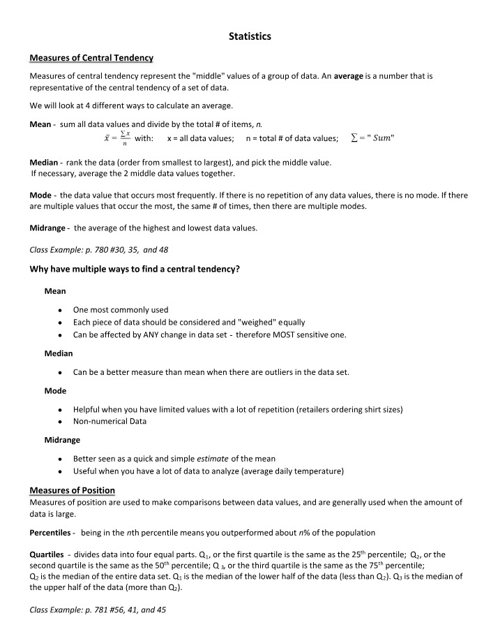 Geometry - Statistics Notes