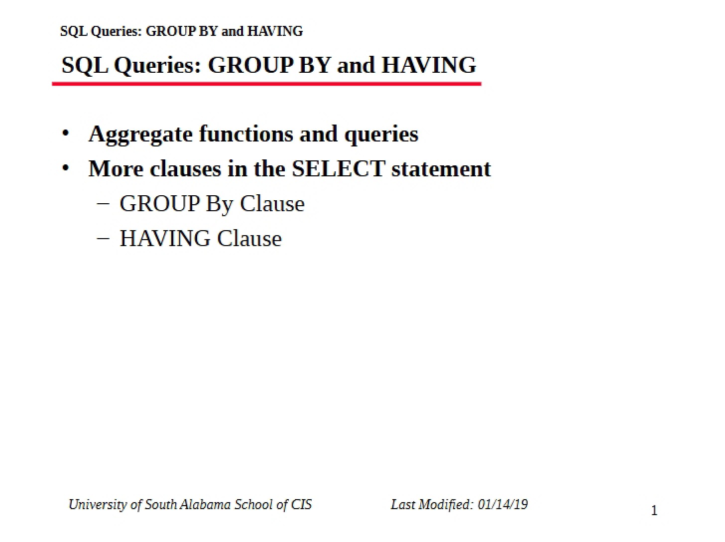 GROUP BY and HAVING Clauses in SQL