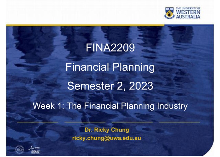 Week 1 - FINA2209 Financial Planning