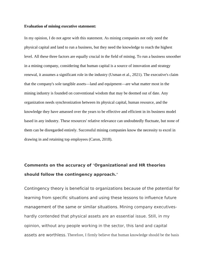 Evaluation of the Mining Executive Statement