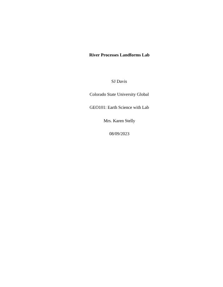 Lab on River Processes and Landforms