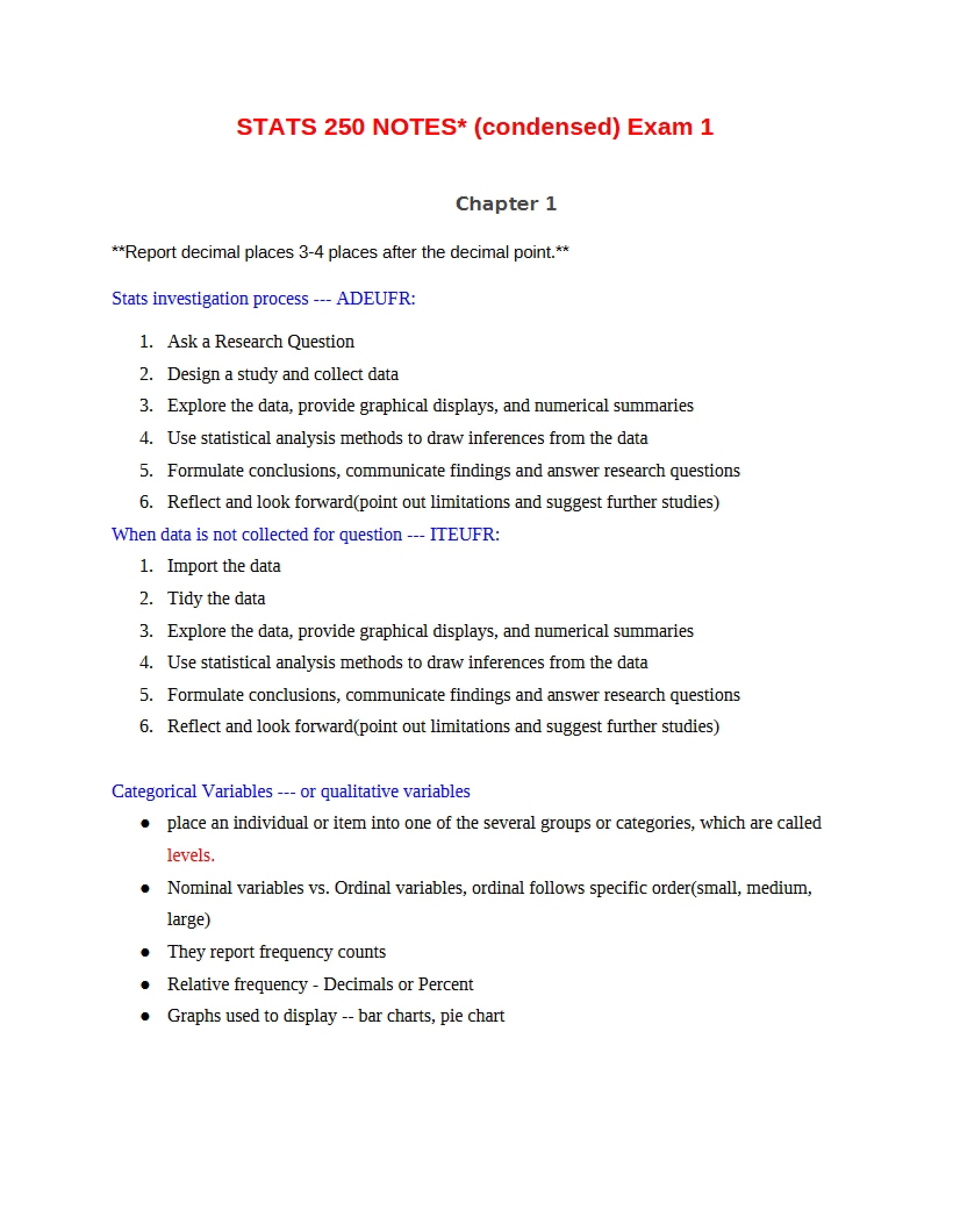 First Examination for Stats 250