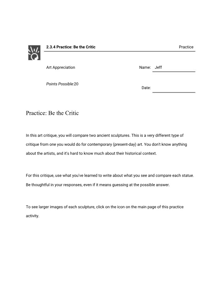 Be the Critic Practice Exercise