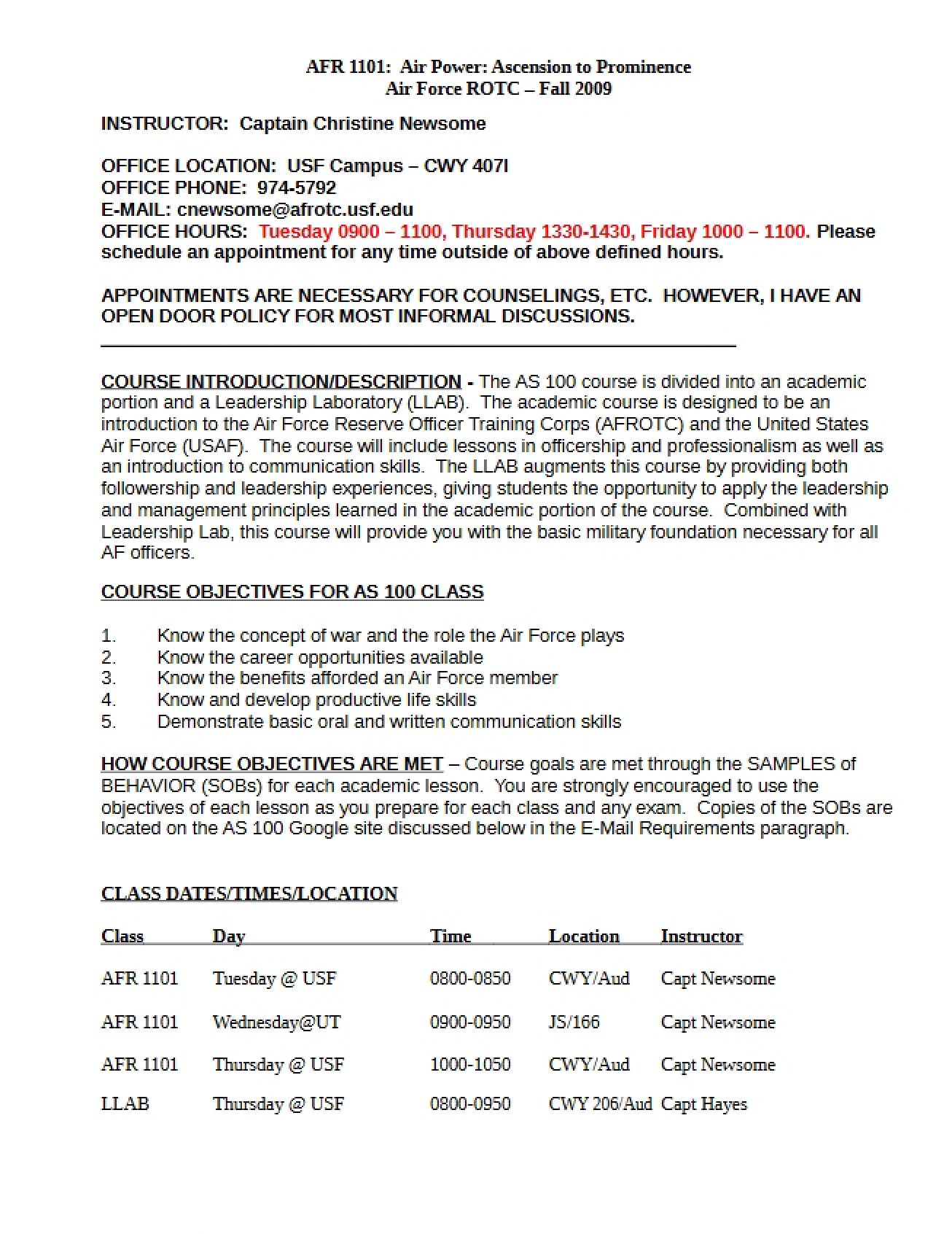 Syllabus for AS100
