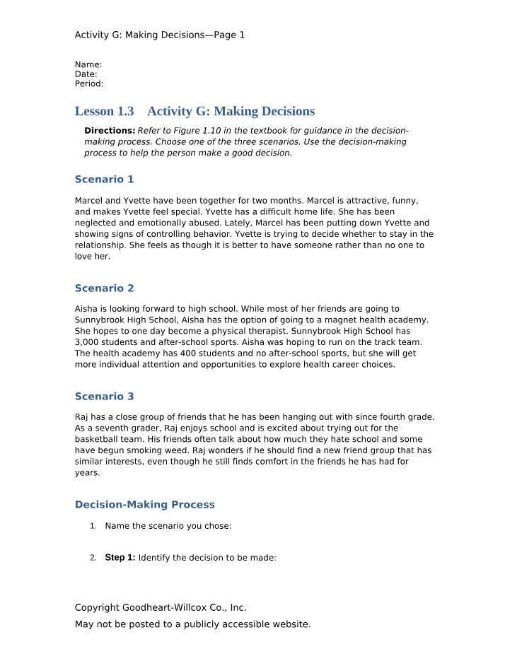 Geometry Activity G - Making Decisions