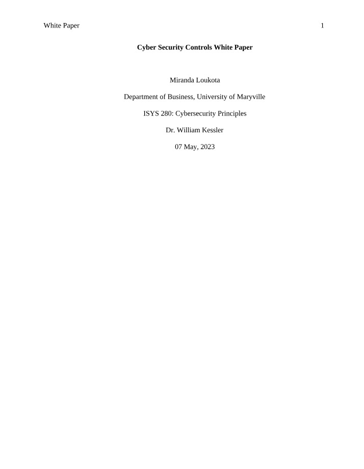 White Paper for Cyber Security Controls