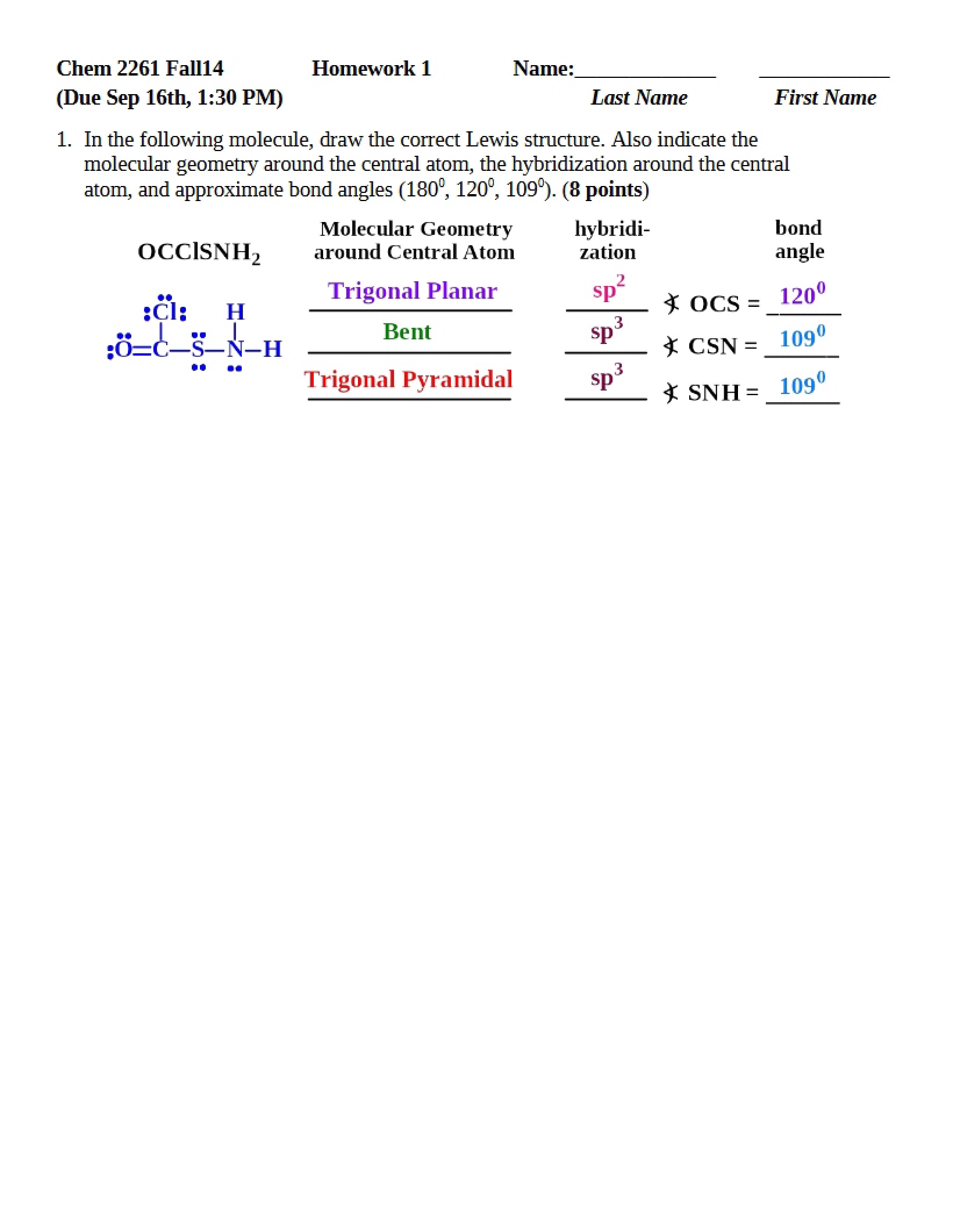 Organic Chemistry Homework 1