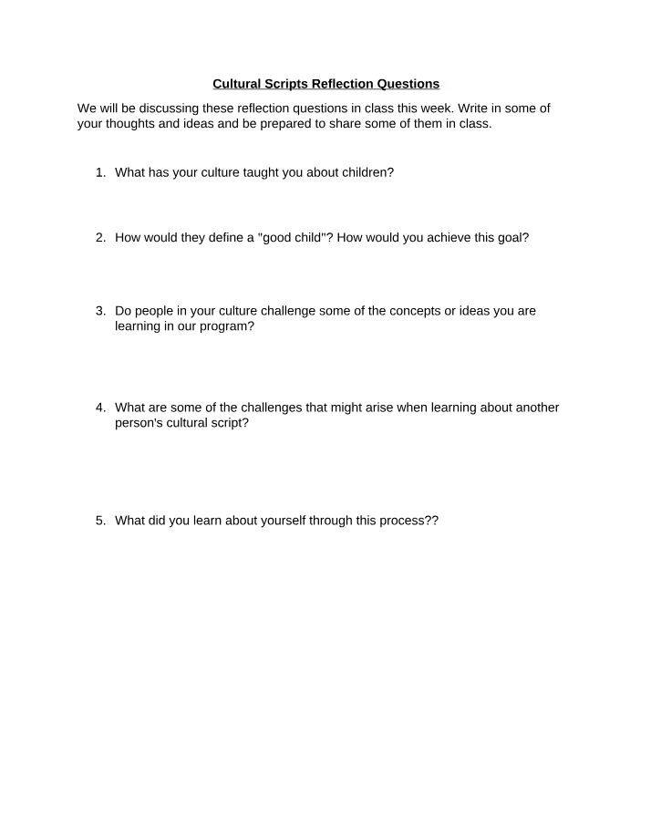 Reflection Questions for Cultural Scripts