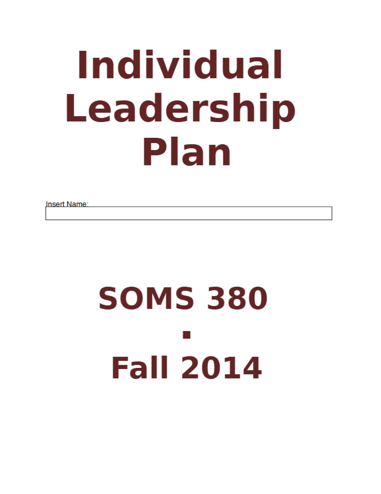 Individual Leadership Development Plan (2014)