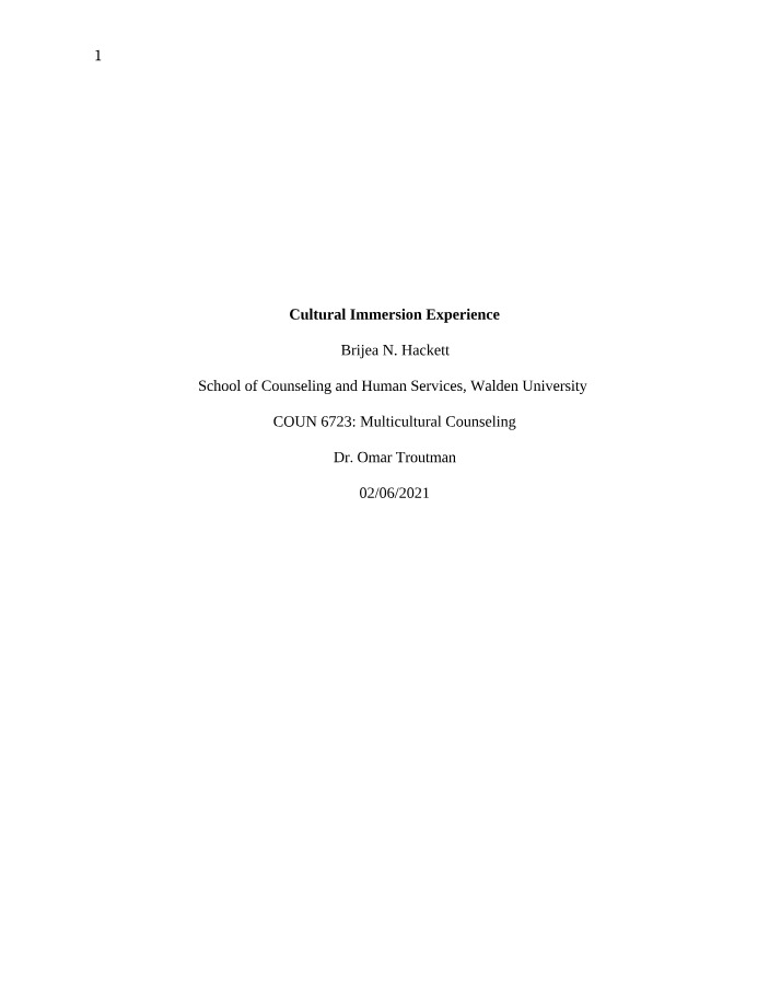 Cultural Immersion for Future Counselors