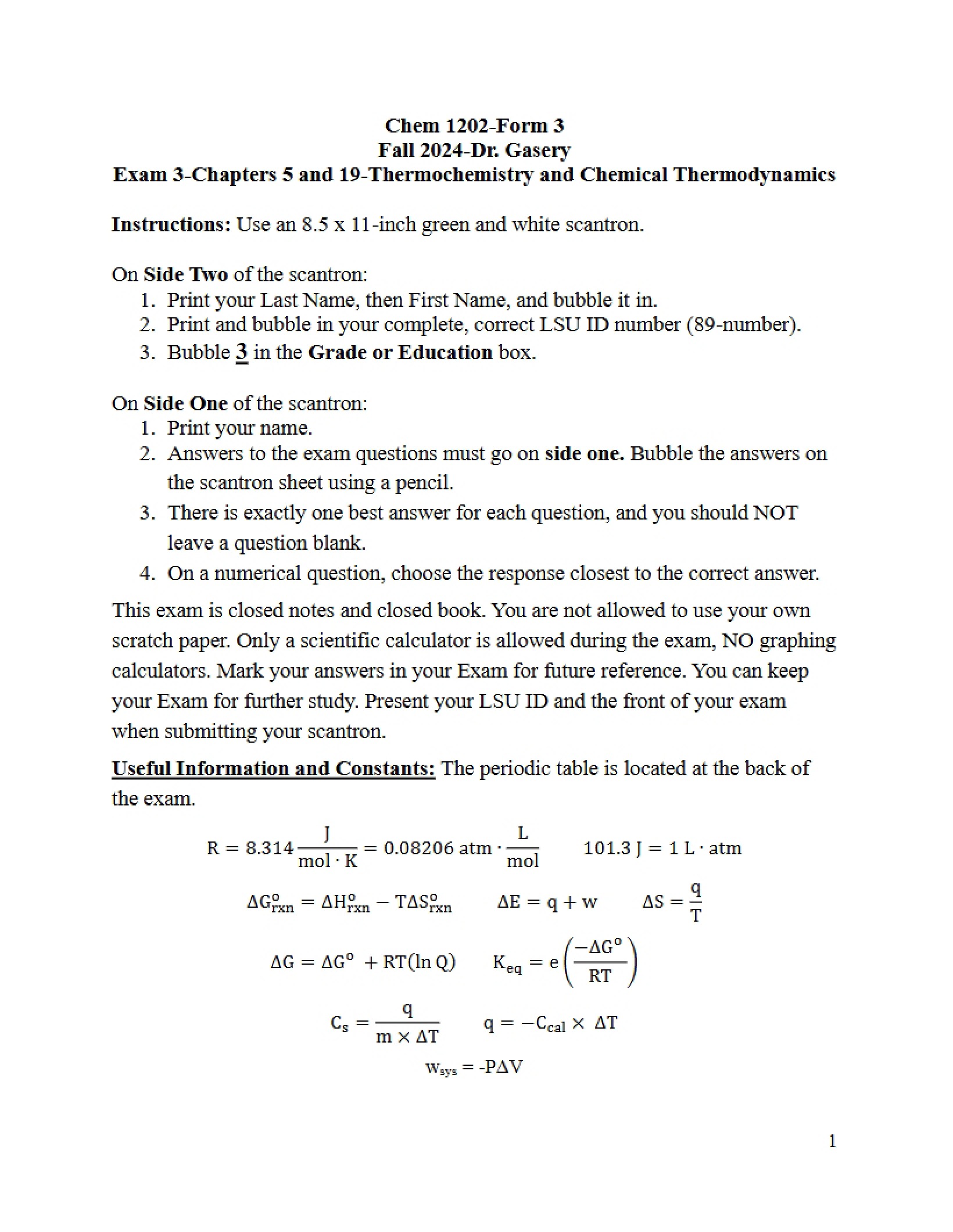 Answer Key Exam 3 Form 3