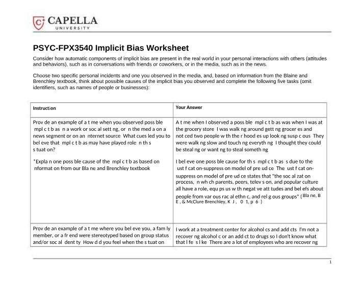 Implicit Bias Worksheet Draft A