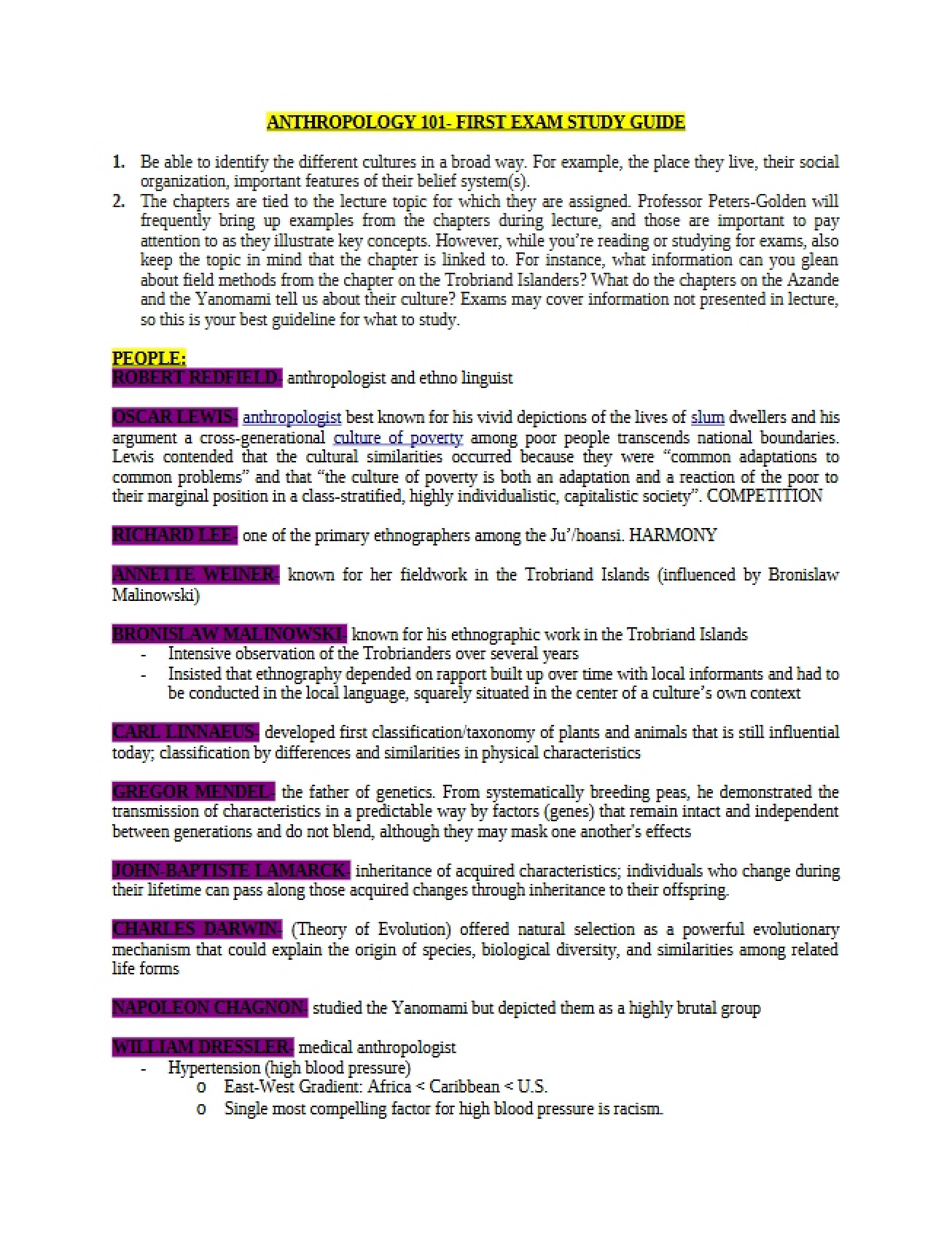 Study Guide for the First Exam