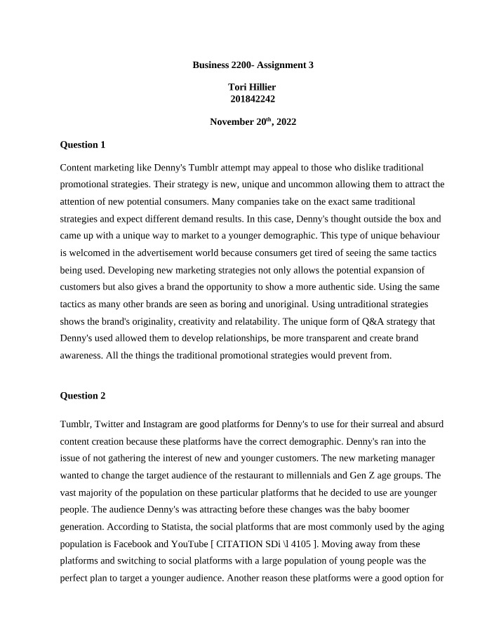 Business 100 Assignment 3