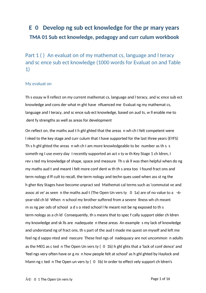 WorkBook for E209 TMA01