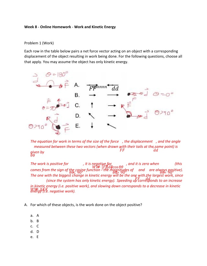 Work, Kinetic Energy, Forces, and Displacement - PHYS 131